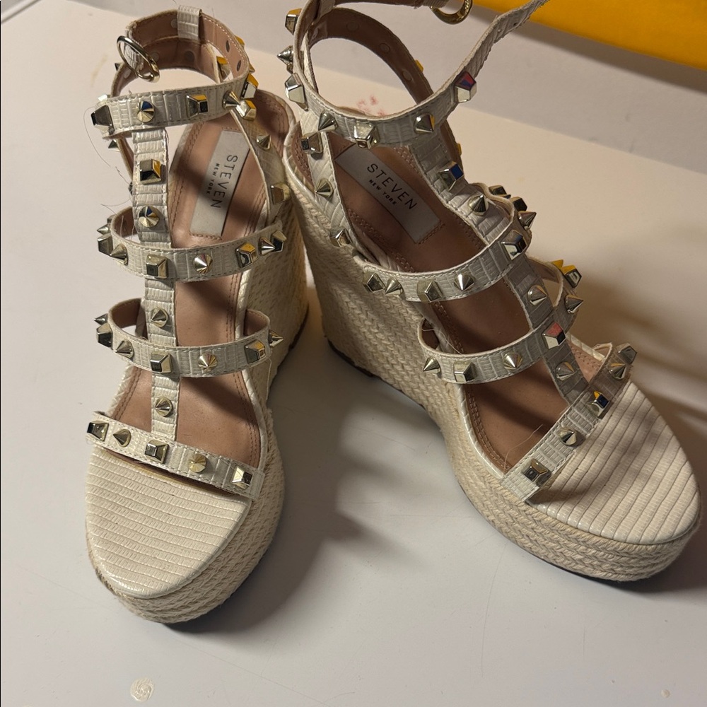Seven7 Cream Studded Wedge Sandals